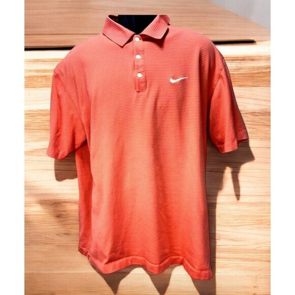 Nike Golf Polo Tiger Woods Collection Dry-Fit Orange Stripe Mens Polo Shirt XL - Picture 1 of 6